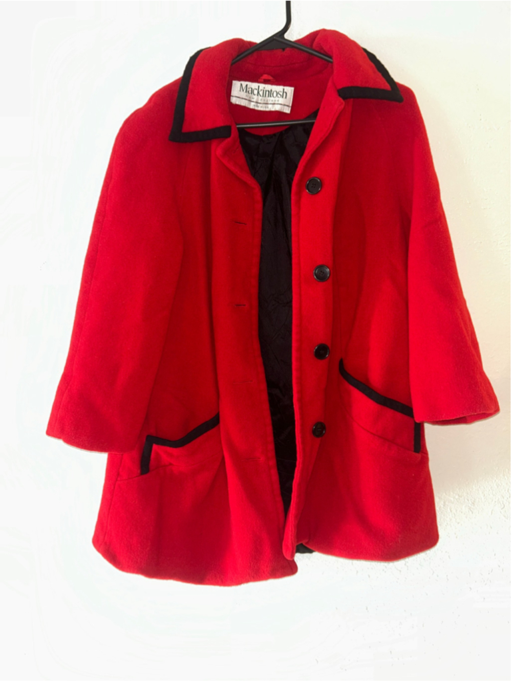 Women's Mackintosh Red Wool Coat with Black Trim size 10
